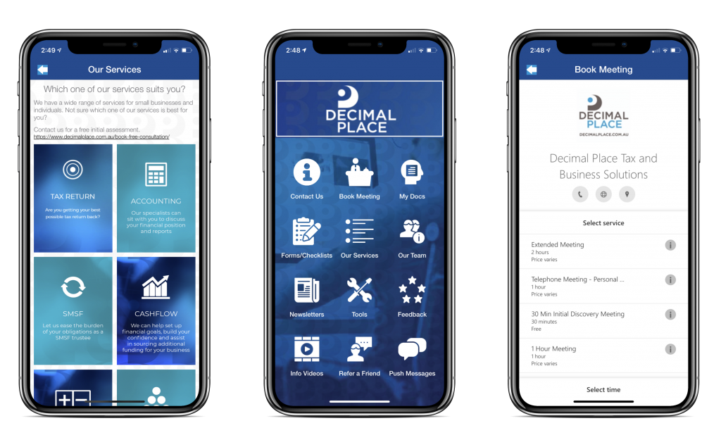 phone displaying decimal Place app pages